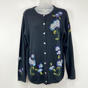 The Quacker Factory Cardigan Womens S Floral Dragonfly Sequins VTG Artsy Beaded