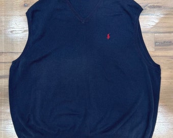 Polo Ralph Lauren VTG pour homme en coton poney rouge Pima - Débardeur bleu marine 4XB