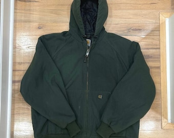 Men's VTG 90's Carhartt J69 Olive Work Jacket Lined Quilted Full Zip Hoodie 2XL