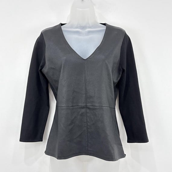 Ralph Lauren Black Label, Ralph Lauren Black Label Top Womens L VTG Leather Silk Old Money Quiet Luxury