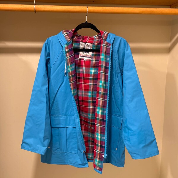 Vintage Women’s Tartan Plaid Hooded Rain Jacket Coat M