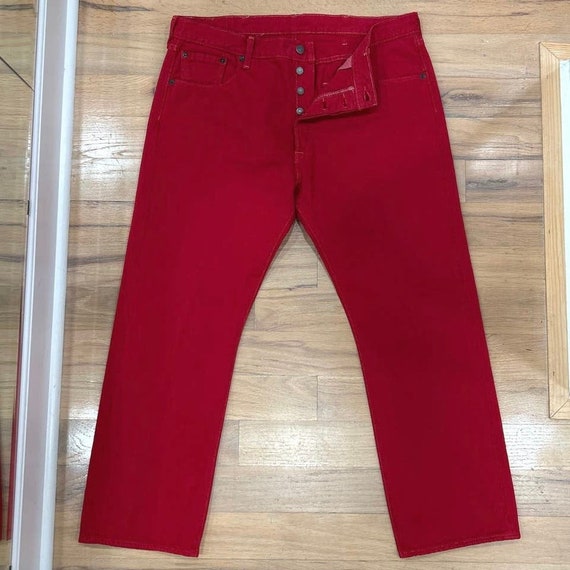 Men's VTG Levi's 501 Red Denim Jeans Rivet Contra… - image 1