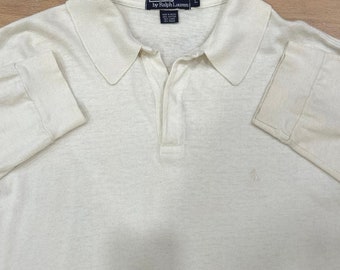 Herren VTG Polo Ralph Lauren Linen Blend Pullover Langarm Kragen Größe L