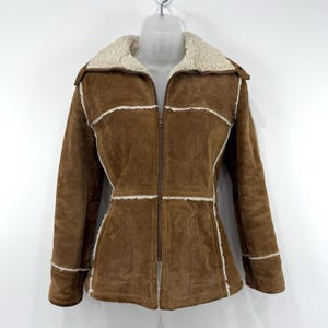 Casual Corner Leather Jacket Womens 7 Brown VTG 70s Sherpa Suede Country Western