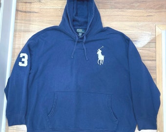 Men’s Vintage Polo Ralph Lauren Big Pony Hoodie Cotton Polyester Blend Size 3XB