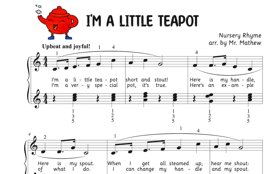 I'm A Little Teapot Intermediate Twohand Piano Music for Kids, Piano