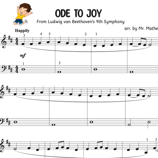 Ode to Joy Two-Hand Piano Piece for Kids, Piano Music for Kids, Piano Sheet Music for Kids, Printable Piano Music, Beginner Piano