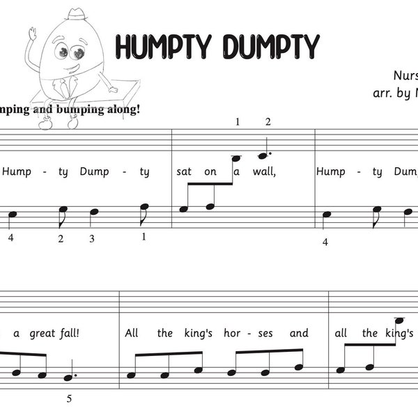 Humpty Dumpty Two-Hand Beginner Piece for Kids, Piano Sheet Music for Kids, Printable Piano Music