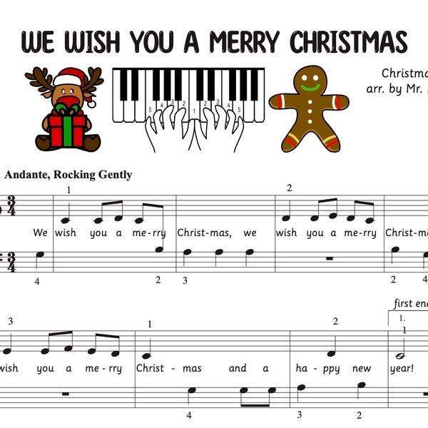 We Wish You A Merry Christmas Beginner Zweihändiges Klavier Weihnachtslied, Musik für Kinder, Klaviermusik für Kinder, Klaviernoten für Kinder