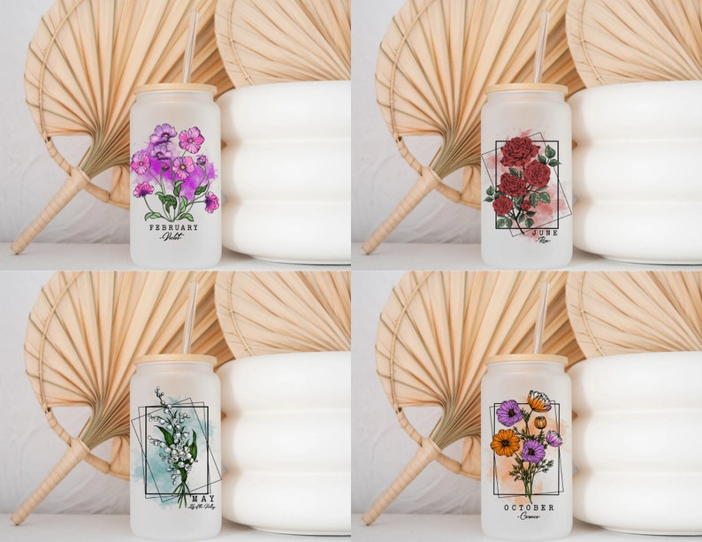 Birth Month Flowers Personalized 16 Oz Libbey Glass Can Beer Can Glass