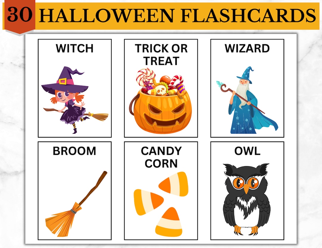 Halloween Flashcards Vocabulary Spooky Colorful Autumn - Etsy