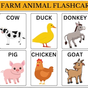 Farm Animal Flashcards, Printable Animal Educational, Preschool, Homeschool, Color, Cutouts, Learning Material, Kids, PDF, Digital Download