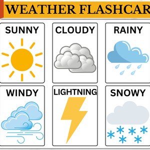 Cartes éclair météo, Éducation météo imprimable, Préscolaire, École à la maison, Couleur, Découpes, Matériel d'apprentissage, Enfants, Climat, PDF, Numérique