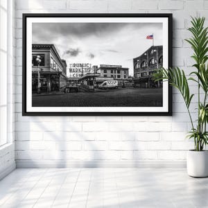 Seattle Public Market Center Black and White Photo Print, Pike Place Wall Art, Urban Landmark Photography, Cityscape Home or OfficeDecor