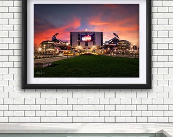 Denver Bronco Stadium Sunset Print, Football Sports Wall Art