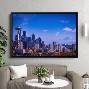 “Seattle Washington Space Needle Mount Rainier Wand Kunst | PNW Kunst | Pazifischer Nordwesten Druck