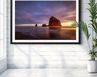 Cannon Beach Print, Oregon Wall Art, Haystack Rock Photography, Coastal Decor, Pacific Northwest Travel Poster, Seaside Landscape