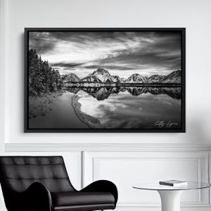 Grand Teton Berg Druck, Reflexionen Wandkunst, Schwarzweiße Leinwand, Nationalpark Dekor, Natur Landschaft Acryl