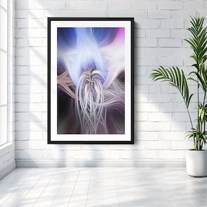 Lámina artística celestial abstracta: decoración de pared moderna en azul, rosa y blanco