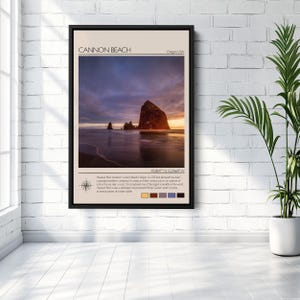 Cannon Beach Oregon Travel Poster Personalized Print, Haystack Rock Sunset Coastal Wall Art, Pacific Northwest Decor, Oregon Coast Landscape