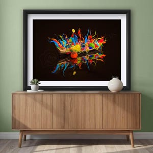 Abstract Wall Art, Chihuly Colorful Hand Blown Glass Boat Print, Seattle Washington Wall Decor
