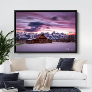 Grand Teton Mountains Canvas Print | T.A. Moulton Barn | Large Wall Art Landscape | Sunrise National Park Print