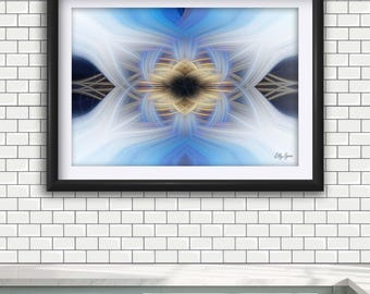 Abstract Wall Art, Indigo Marble Print, Blue Gold Modern Decor, Living Room Art