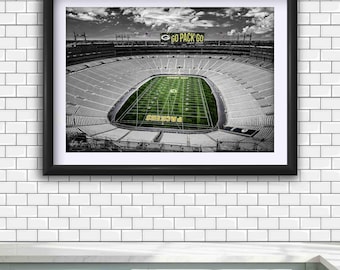 Lambeau Field Black & White Print, Green Bay Packers Wall Decor, Wisconsin Sports Art