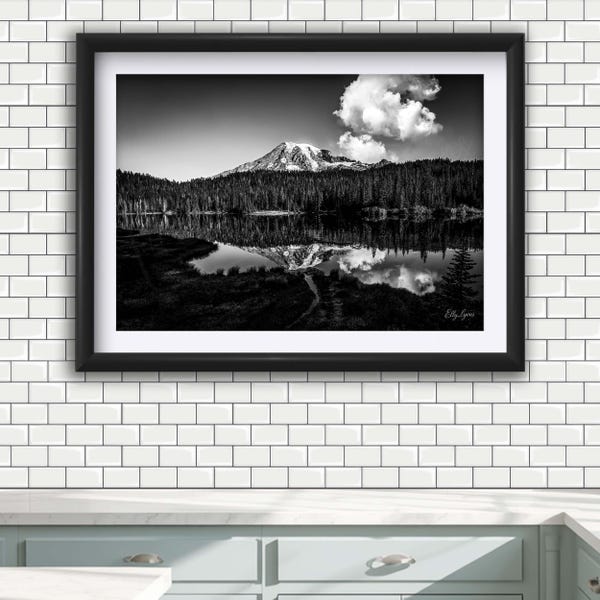 Mount Rainier Black and White Canvas Art Print: Washington National Park