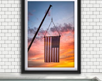 American Flag Sunset Photo Print: Patriotic Americana Wall Art