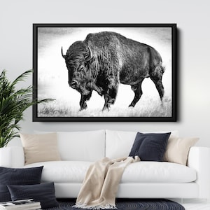 American Buffalo Original Canvas Art | Bison Canvas Print Wall Art | Buffalo Home and Office Art Print Wall Decor | Black & White Print