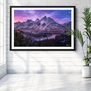 Grand Teton Winter Sunset Print: Snake River Overlook Landscape Art