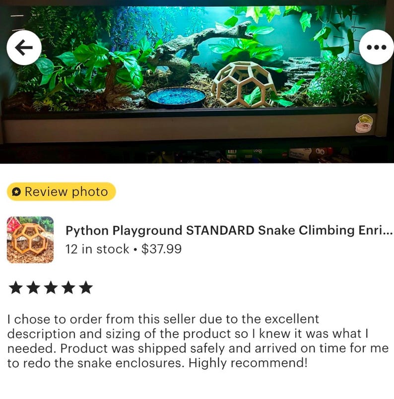 5 Star Review for our Python Playground Standard Size Snake Climbing Enrichment