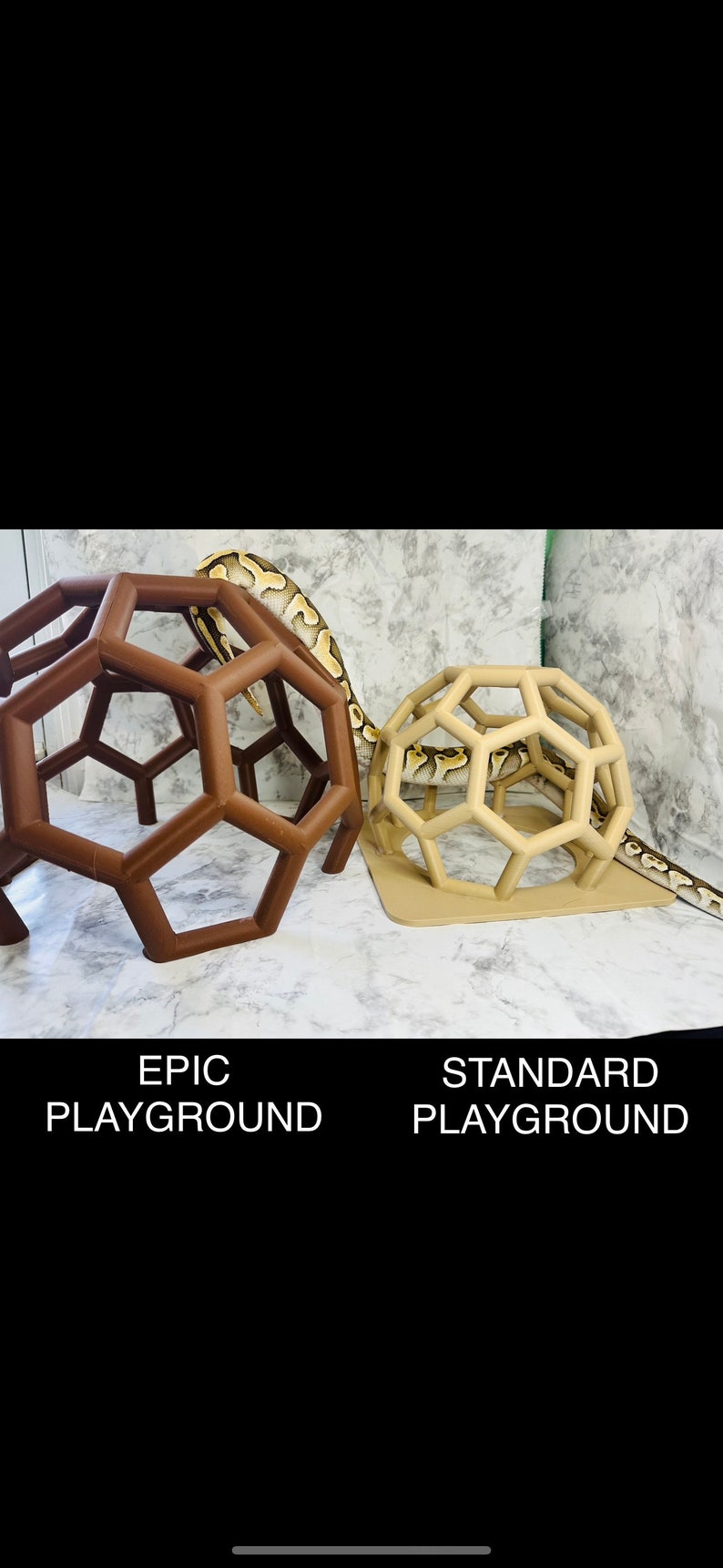 Our Epic size Python Playground next to our Standard size Python Playground