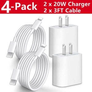 4-pack iPhone fast charger with cable, iPhone 15 fast charger with cable, iPhone 14 13 12 11  fast charger plug cable set. Lightning charger