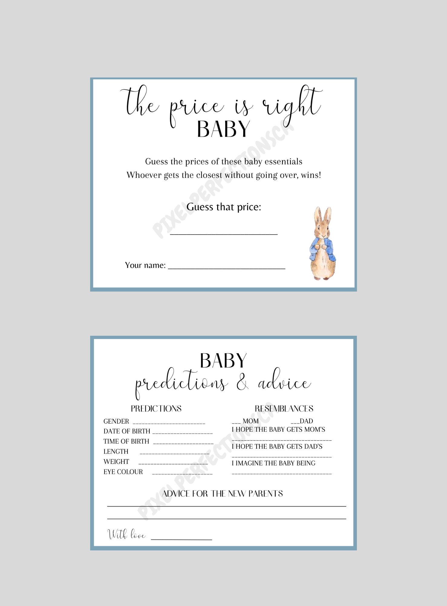 Peter Rabbit Baby Shower Games, Printable, Editable Template, Blue ...