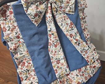 Blue corduroy Floral  Doona Evenflo Baby stroller Car seat Cover