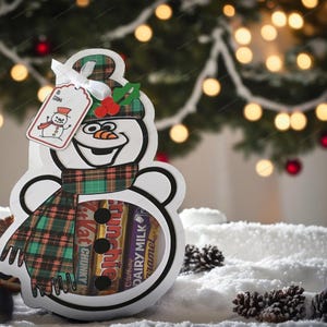 Caja de selección de golosinas de chocolate con forma de muñeco de nieve navideño Archivos SVG Cricut