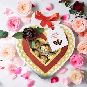 Sélection de chocolats pour la Saint-Valentin, boîte à friandises Fichiers SVG Ferrero Rocher Fête des mères, anniversaire et remerciement