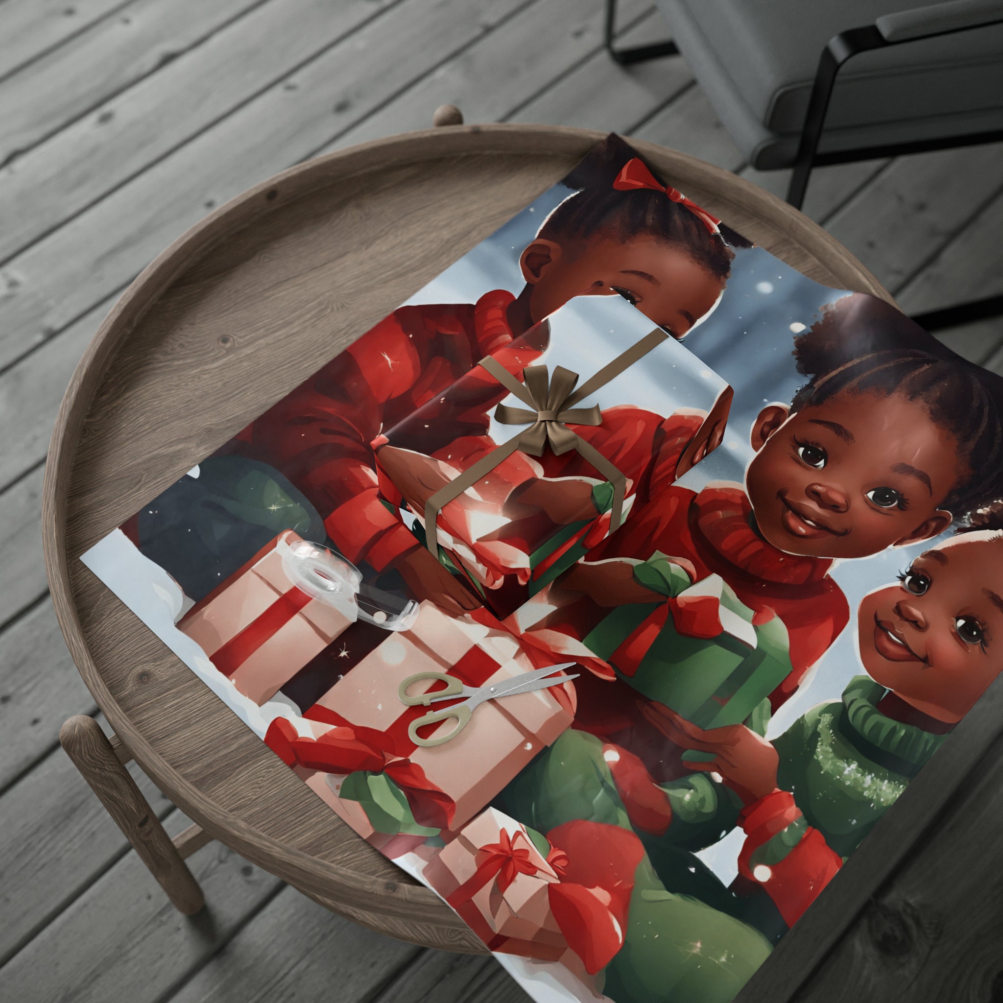 Black Family Christmas Wrapping Paper, Black Kids Wrapping Paper