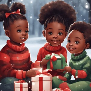 African American Winter Black Family Christmas Wrapping Paper Premium Gift  Wrap Party Decoration (20 inch x 30 inch sheet)