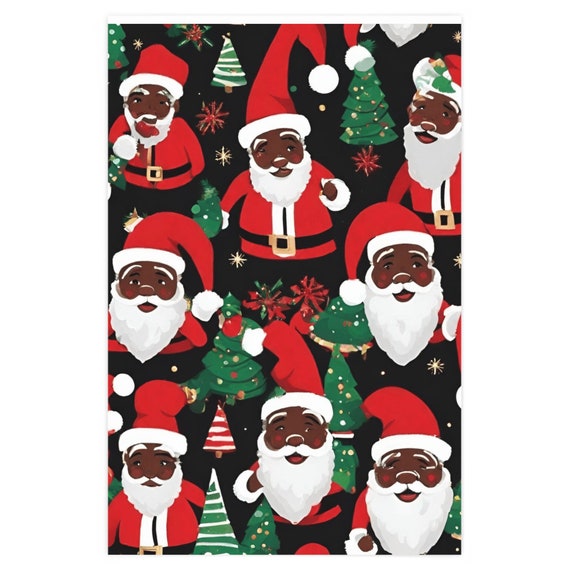 Black Santa Wrapping Paper, Black Santa Gift Wrap, Holiday Wrapping Paper,  Wrapping Paper Rolls, African American Santa Wrapping Paper 