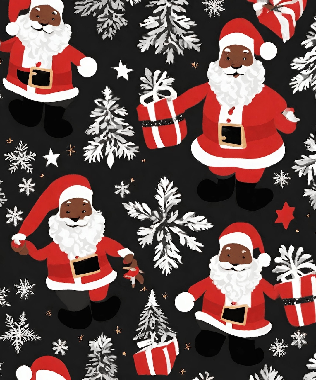 Black Santa Wrapping Paper, Black Santa Gift Wrap, Ethnic Wrapping