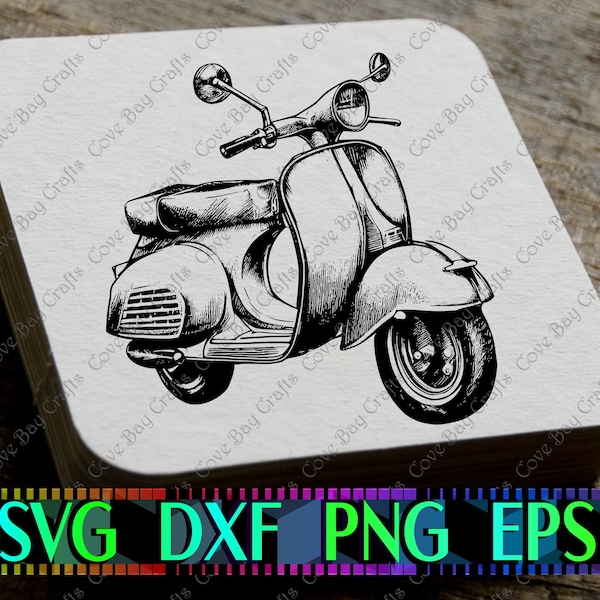 Téléchargement de scooter SVG DXF EPS Png, vecteurs imprimables et modifiables, prêt pour la découpe laser ou la sublimation | Cricut | silhouette Vespa | Conception