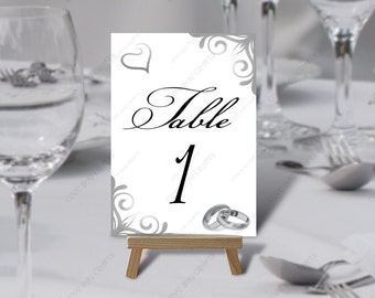 Silver Coloured Wedding Table Number Set Tables 1 to 21 & Top Table Printable Non Editable Download 5 x 7, 4 x 6