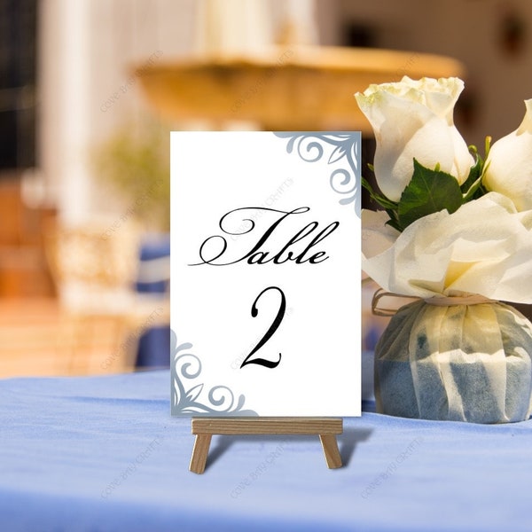Dusty Blue Table Number Set, Tables 1 to 20 Printable, Non Editable Download, sizes 5x7, 4x6