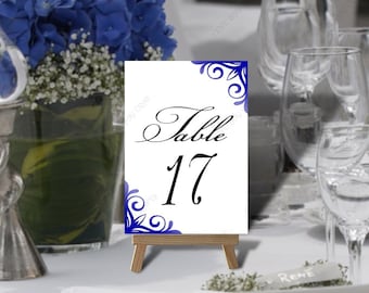 Royal Blue Wedding Table Number Set Tables 1 to 20 Printable Non Editable Download 5 x 7, 4 x 6