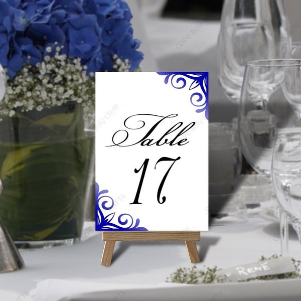 Royal Blue Wedding Table Number Set Tables 1 to 20 Printable Non Editable Download 5 x 7, 4 x 6