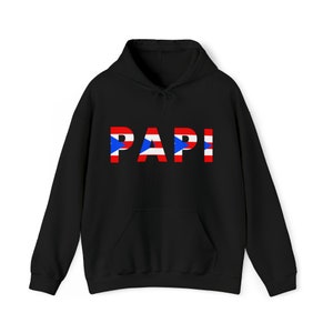 Papi (Spanish for Dad) Puerto Rican Flag design on Hooded Sweatshirt. Flag on back. Latino, Hispanic, Gift, Birthday, Best Seller, Hoodie