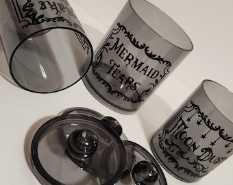 Smoke Colored 3 Jar Set - Mermaid Tears - Snake Venom - Moon Dust | Bathroom / Kitchen Storage Jars